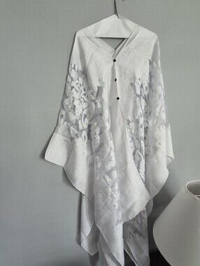 White Embroidered V-Neck Poncho Top